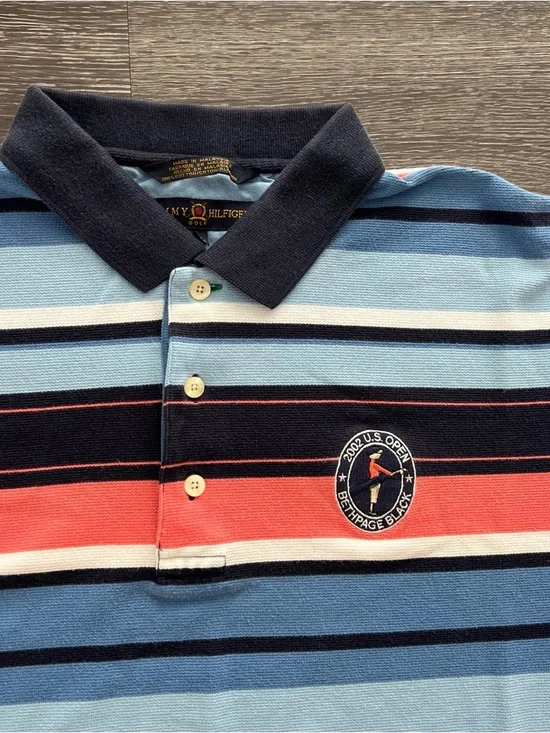 Vintage Tommy Hilfiger Golf 2002 U.S. Open Bethpage Black Striped Polo - Picture 4 of 10